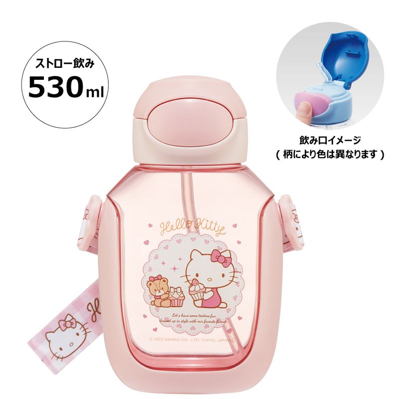 Hello Kitty 530ml 透明吸管水壺(一按式彈蓋/飲管水樽/飲管水瓶/飲管水壺) 4973307621444(平行進口)