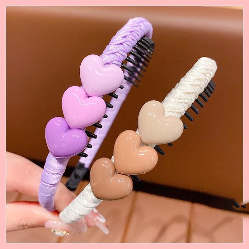 兒童可愛頭箍髮箍髮飾(16#紫色愛心-2件套)