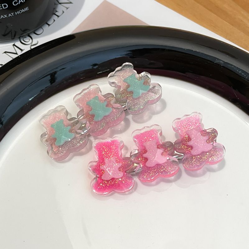 兒童彩色小髮夾側邊夾 頭飾/髮飾(22-小熊淺粉+玫紅)
