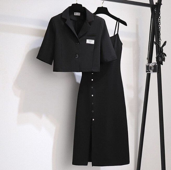 時尚套裝(外套+吊帶裙 M-4XL 下單後聯絡客服確認發貨尺碼)