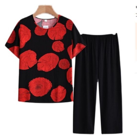 夏季中老年洋氣減齡套裝（紅色樹樁）【尺碼：XL-4XL】【下單後聯絡客服確認發貨尺碼】F203013132