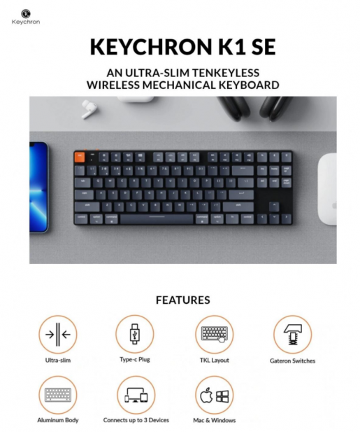 Keychron | K1 SE RGB 機械鍵盤- 藍(青)軸| 顏色: 青軸| HKTVmall 香港