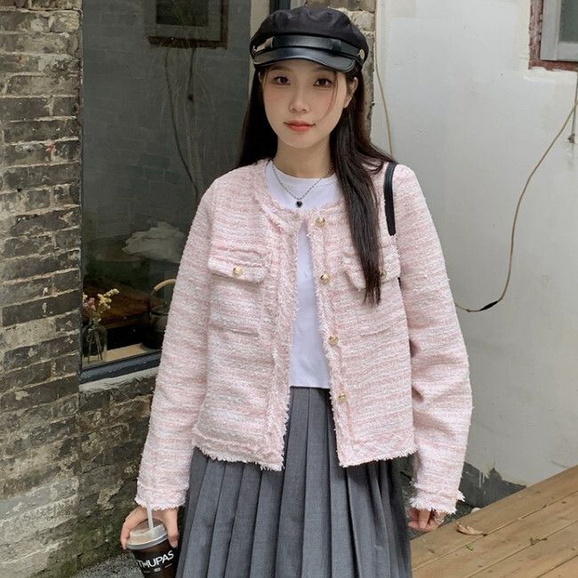 小金扣短款上衣(S-XL碼)(粉色)(下單後聯絡客服確認發貨尺碼)#K004008388