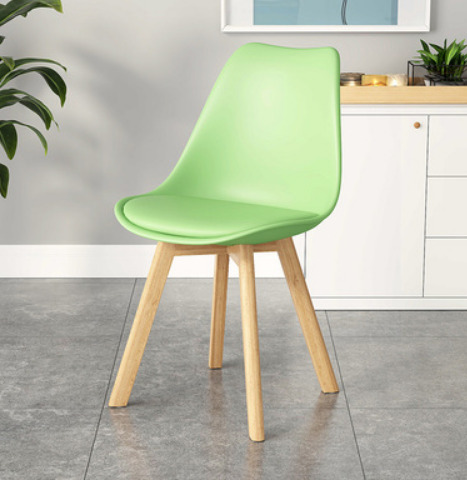 簡約靠背實木腿塑膠椅子(綠色鬱金香椅)(尺寸:43*43*81CM)