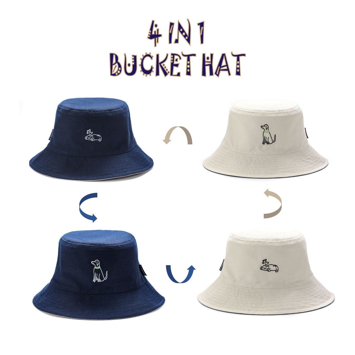 AME CAT 及 BUDDY DOG REVERSIBLE 2 COLORS BUCKET HAT (NAVY BLUE＋BEIGE)