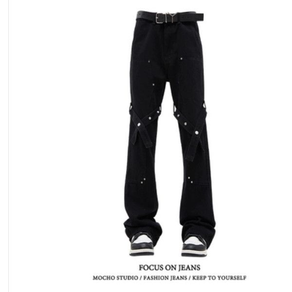 微喇叭牛仔褲【黑色】尺碼【S碼-XL碼】【下單後請聯絡客服確認發貨尺碼】#K022001006