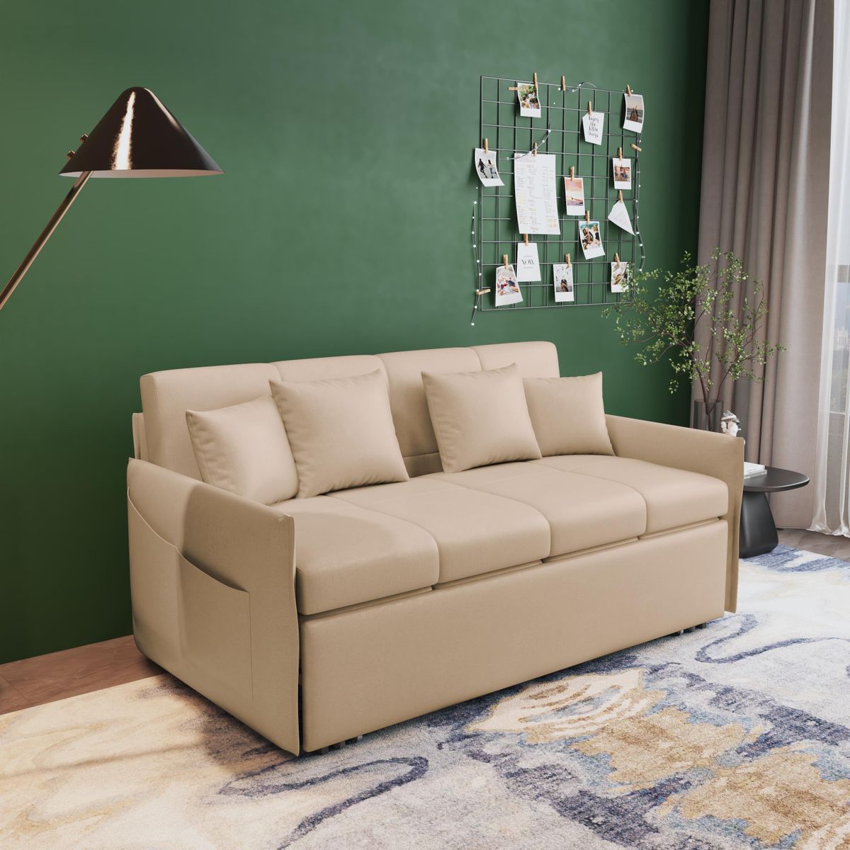 New multi-color optional fabric sofa bed Nordic pull bed drag bed reinforced large-capacity storage function 3059 (114CM technology cloth sponge plus coconut brown color No. 5)