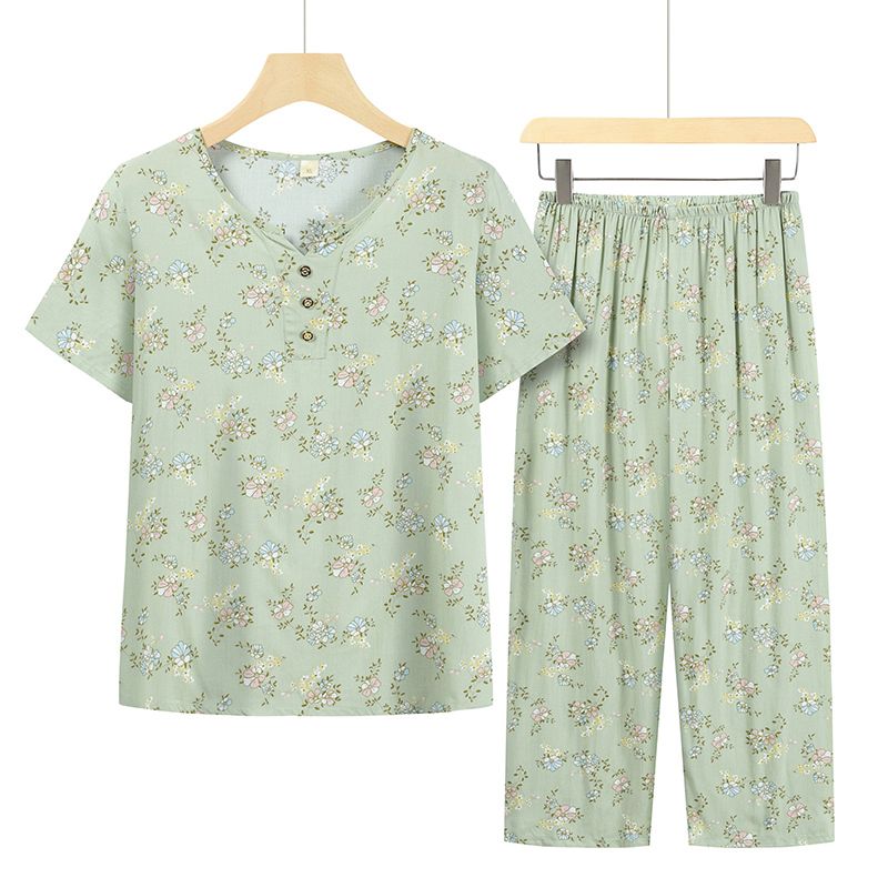 老年人短袖套裝( XL-4XL碼 淺綠幸運花）【下單後請聯絡客服確認發貨尺碼】F001099094