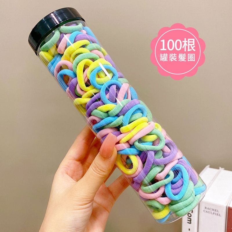 兒童高彈力橡皮筋毛巾圈髮繩髮飾頭繩頭飾(6#黃紫系100根裝)
