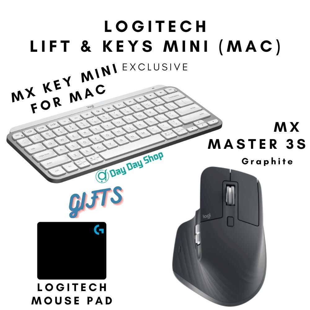 【MX Mouse + Keyboard Mac】MX Keys Mini for Mac & MX Master 3S for Mac Wireless Performance Mouse with Ultra-fast Scrolling, Ergo, 8K DPI, Track on Glass, Quiet Clicks, USB-C, Bluetooth｜Graphite｜Authorized Goods