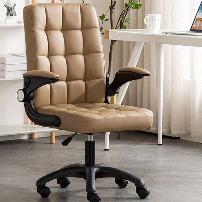 辦公椅電腦椅軟包手撐舒適款椅(卡其色皮革,海棉墊款)   #H099023327