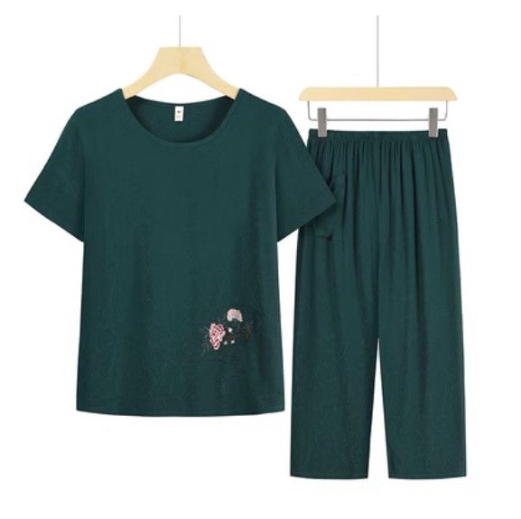 夏季中老年兩件套套裝（墨綠色）【尺碼：XL-3XL】【下單後聯絡客服確認發貨尺碼】F203013166
