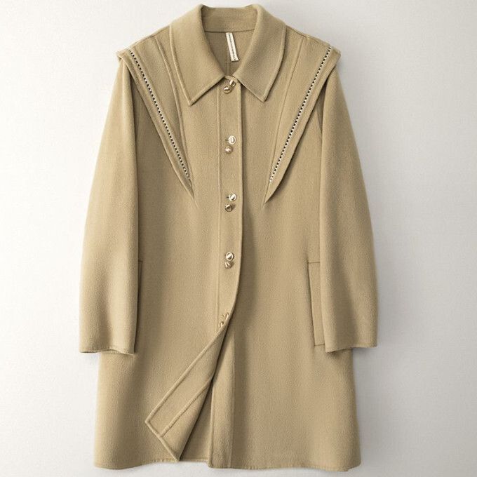 中長款雙面毛呢大衣(M碼)(淺駝色)#K004009291