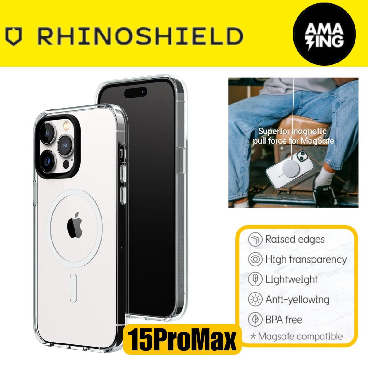 犀牛盾 透明保護套 Magsafe 適用於 [iPhone 15 Pro Max] | 卓越的磁性、先進的抗黃變性、晶瑩剔透、保護性透明手機殼 - 黑色相機邊框