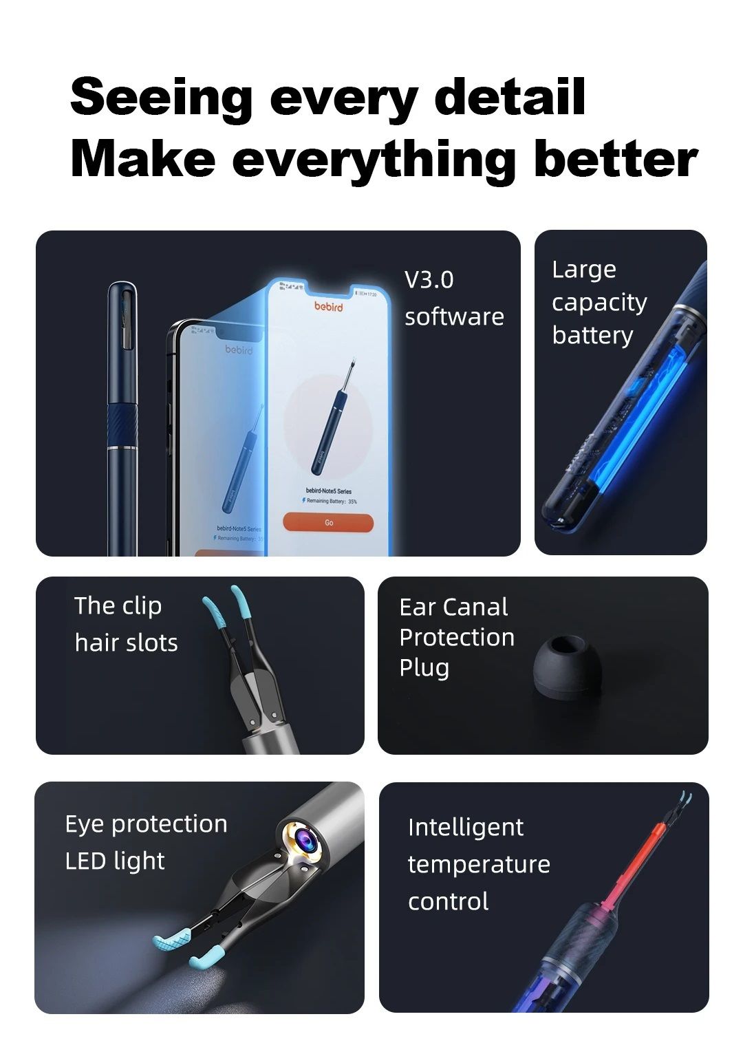 Bebird 蜂鳥Note5 Pro 可視耳道萬向陀螺儀定位智能控溫可夾鑷挖
