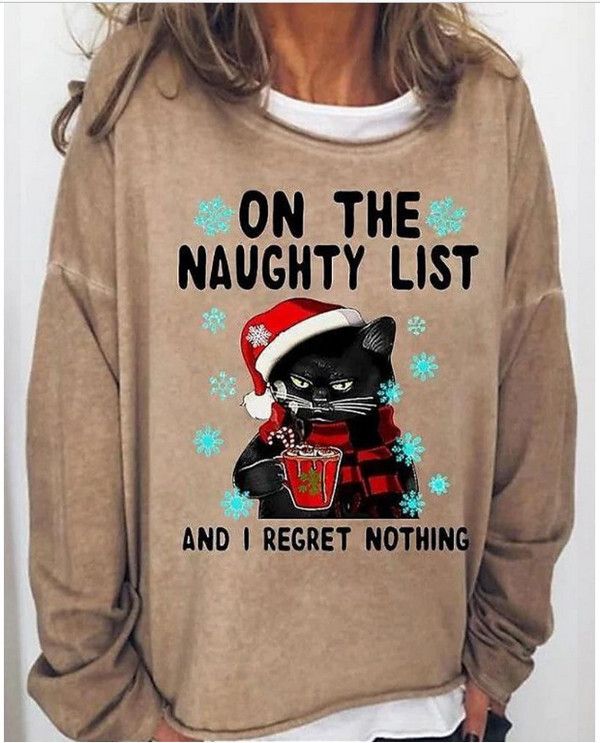 圓領長袖英文5圖案衛衣女款(NAUGHTY卡其色)(S-XXXL碼) (下單後聯絡客服確認尺碼) #M105035292