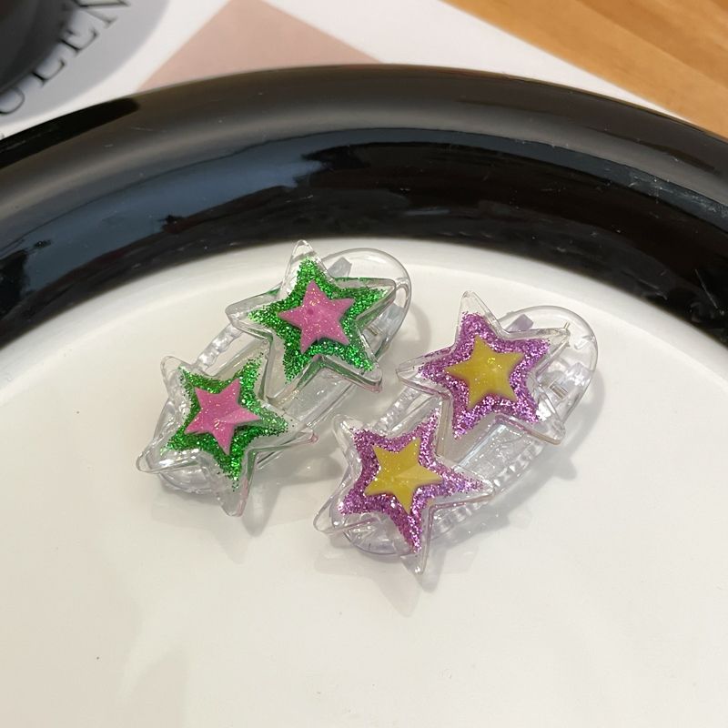 兒童彩色小髮夾側邊夾 頭飾/髮飾(39-2顆星星綠色+紫色)