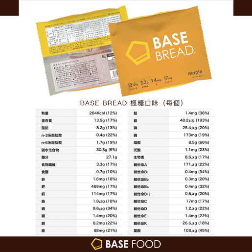 BASE FOOD | 日本爆紅BASE BREAD 全營養麵包- 楓糖口味/ 24袋(12餐