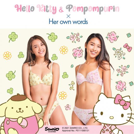Her own words, Sanrio Hello Kitty & Pompompurin Print Signature Lightly  Lined Bra, Color : Pink, Size : 70B