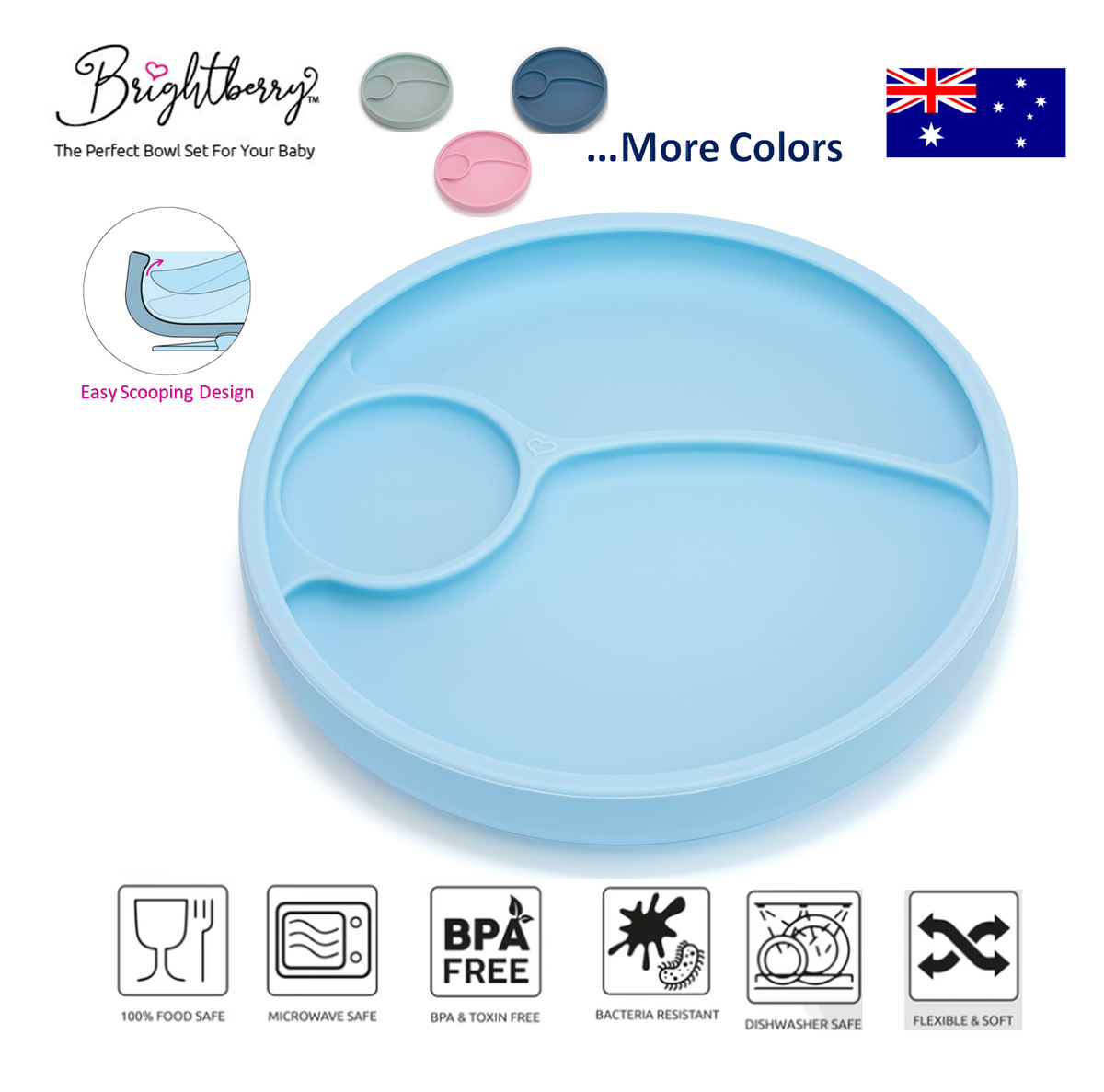 Brightberry, the Valle™ Divided Suction Plate, Pacific (7215), Color :  Sky Blue