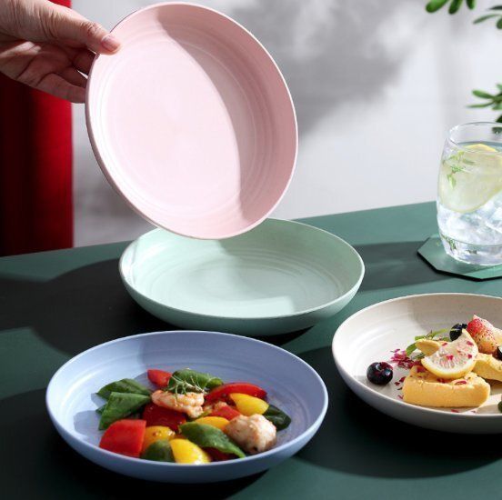 4隻加大20cm 北歐粉色系小麥環保蛋糕碟 招呼朋友必須 切蛋糕Party碟 小朋友生日會派對必備膠碟 Party碟 家用後備碟 小圓碟 骨碟 小麥秸稈 糖果碟 圓形碟 菜碟 水果碟 餃子盤