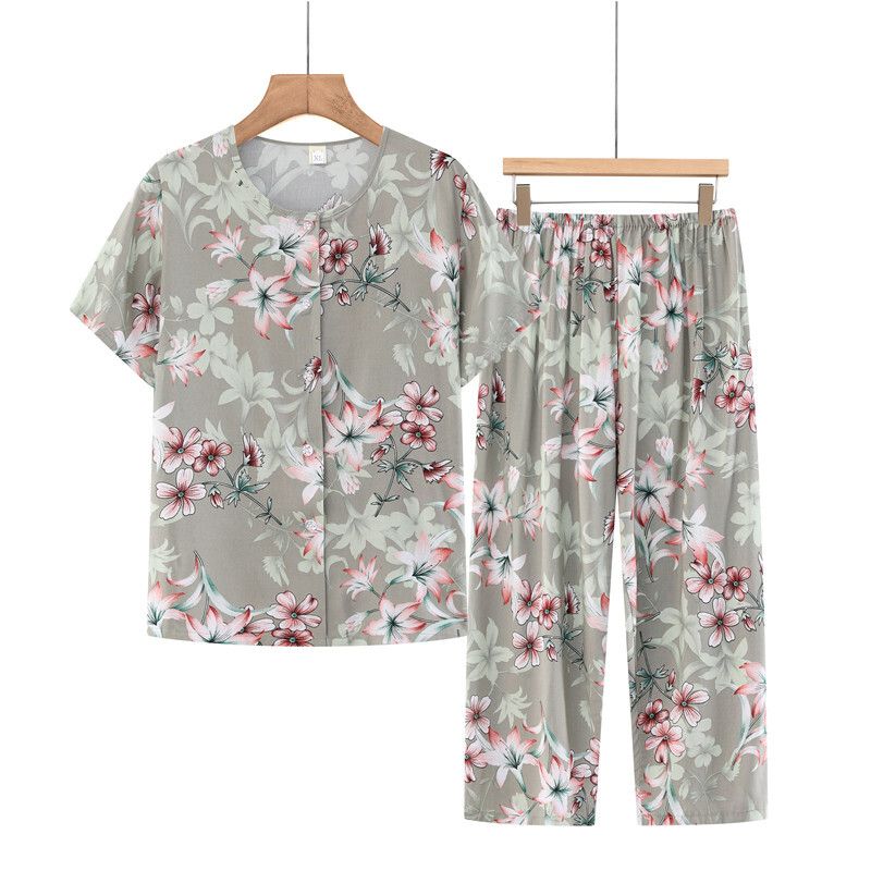 老年人短袖套裝( XL-5XL碼 淺綠花朵）【下單後請聯絡客服確認發貨尺碼】F001099248