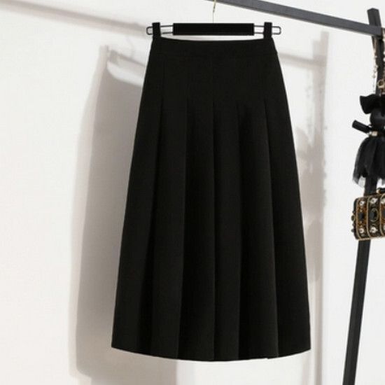 高腰百褶半身裙【黑色】【M-3XL碼】（下單後請聯絡客服確認發貨尺碼）#K011003302