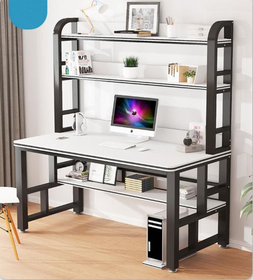 櫻桃傢俱| 包安裝電腦檯書桌家用書櫃一體簡易學生書桌帶書架組合臥室書枱80Cm | 顏色: 白色| 尺碼: A | 組合2 : 黑色鐵架| 安裝服務:  包括|