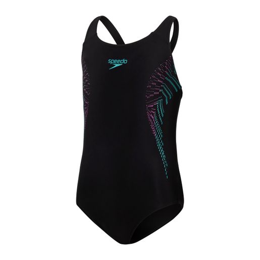 Speedo, ENDURANCE10 JUNIOR (AGED 6-14) PLASTISOL PRINT 1-PIECE SWIMSUIT, Color : Black, Size : 24