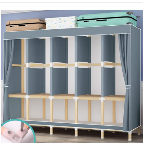 家用組裝收納布衣櫃（LM200款藍灰色（長200*深45*高168cm）無門）#N270_005_009