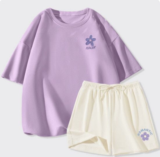 休閒運動套裝【香芋紫（幽蘭胸標）+奶白褲】【S-2XL碼】（下單後請聯絡客服確認發貨尺碼）#K011002044