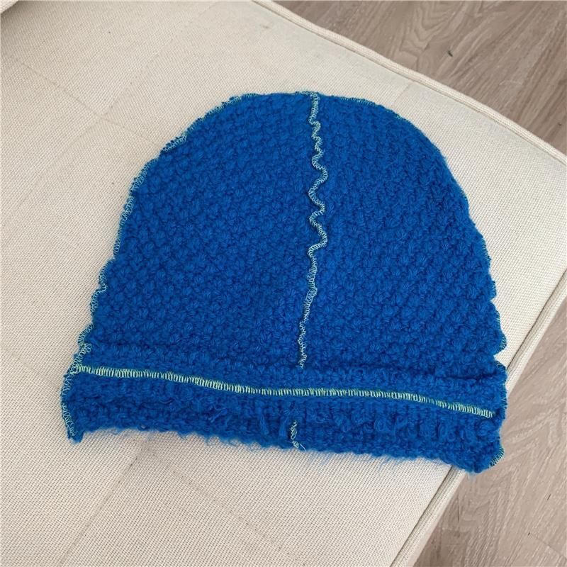 堆堆帽護耳包頭冷帽針織毛線帽(均碼（54-60cm）寶藍色)#S001108515