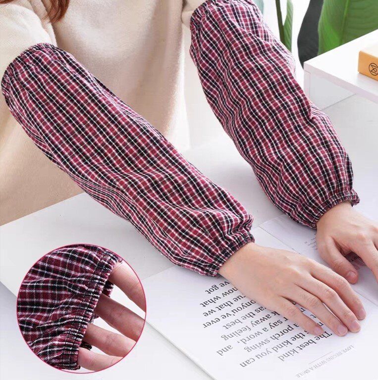 四針加長款棉格防塵防污透氣耐髒家用工廠勞棉布袖套 畫畫美術手袖 圍裙 