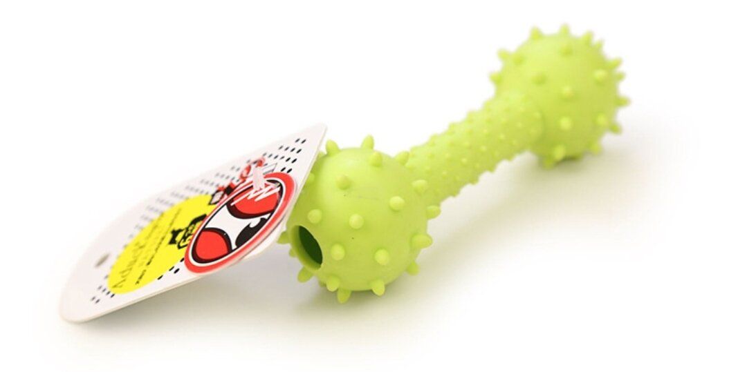 green squeaky dog bone