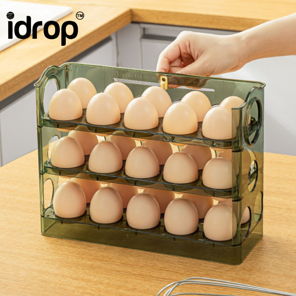 refrigerator uses the side door to flip and put the egg carton