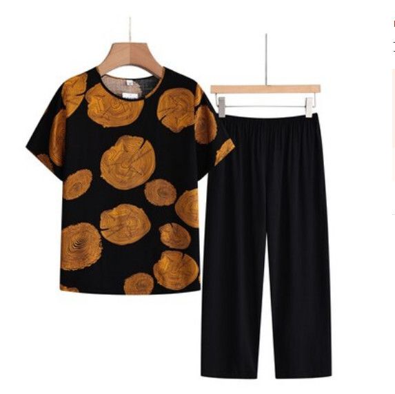 夏季中老年洋氣減齡套裝（焦黃樹樁）【尺碼：XL-4XL】【下單後聯絡客服確認發貨尺碼】F203013131