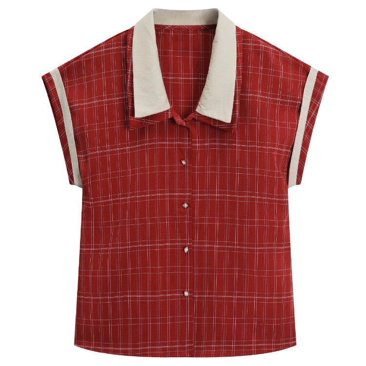 紅格子短袖襯衫(紅色)(S-XL碼)(下單後聯絡客服確認發貨尺碼)#K004004440