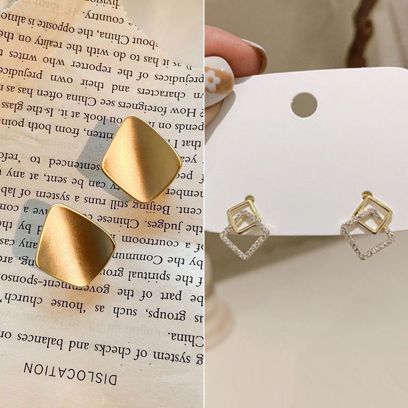 【2對裝】氣質簡約耳環 高級感耳飾(磨砂簡約方塊+金色幾何款）#F001104510