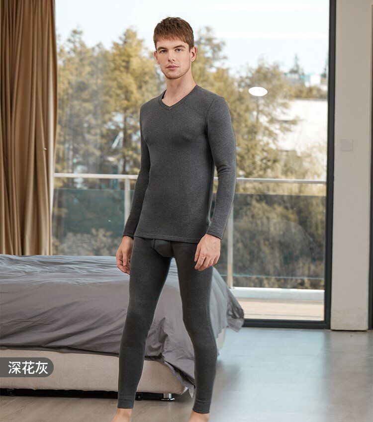 男裝阿米諾5.0潤膚遠紅外加絨貼身打底保暖套裝 V領/圓領加絨加厚款
