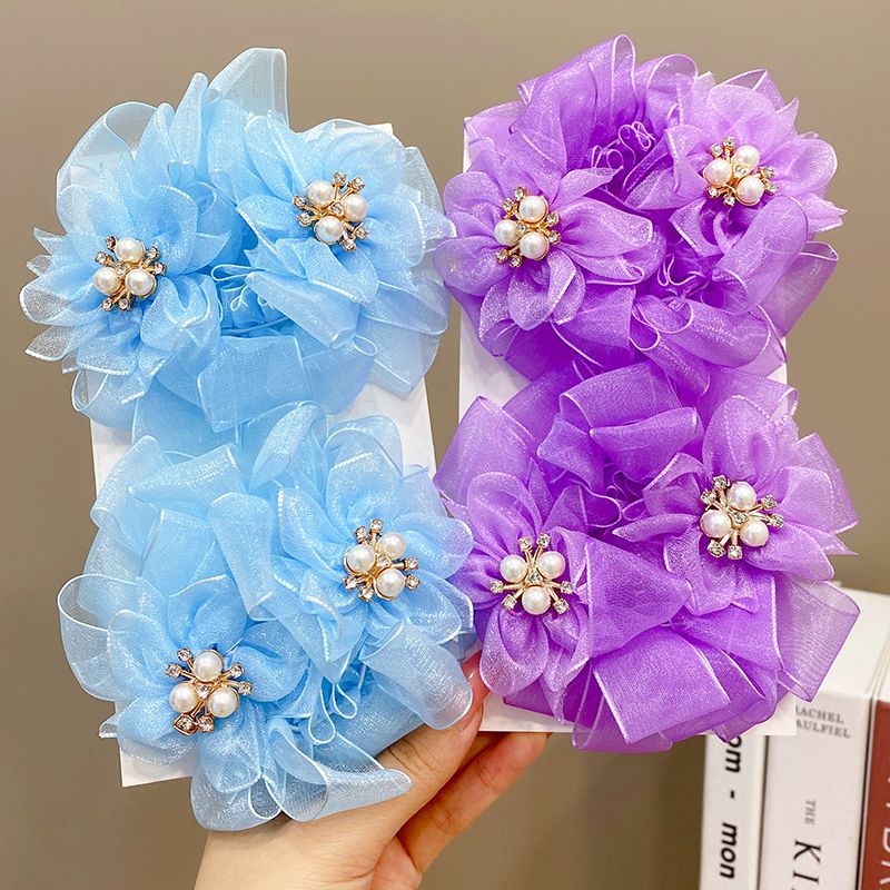 兒童頭花髮飾丸子頭髮圈頭飾髮飾(藍色+紫色)