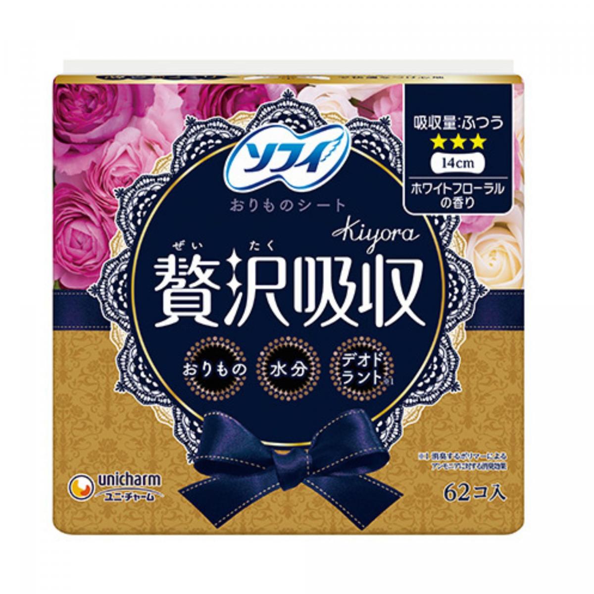 Sofy kiyora Luxury Absorption Ag panty liner White floral fragrance (62 pcs)  [Parallel Import good]