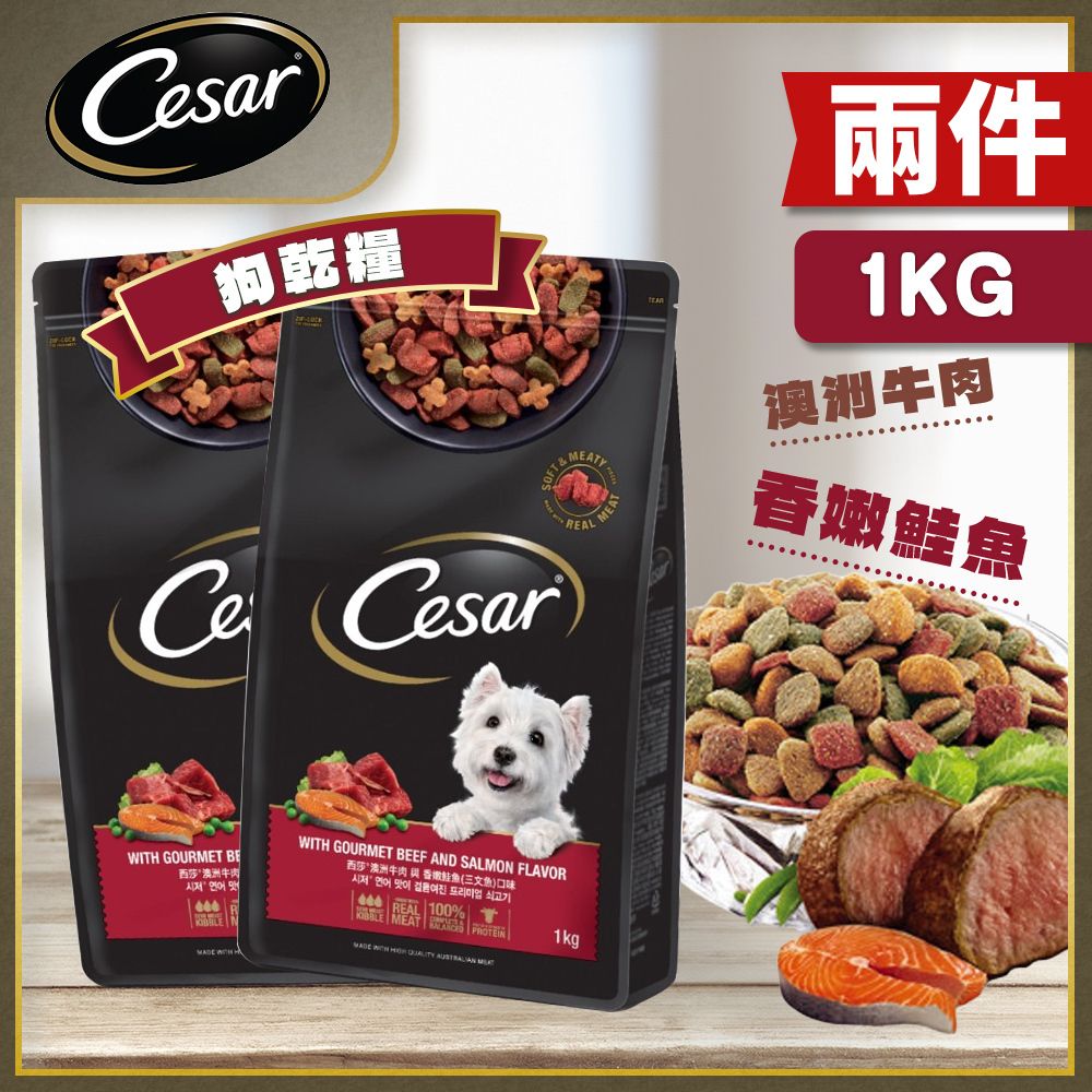 [優惠2件裝] 西莎精緻乾糧 澳洲牛肉與香嫩鮭魚(三文魚)口味 狗乾糧 1kg 10217406