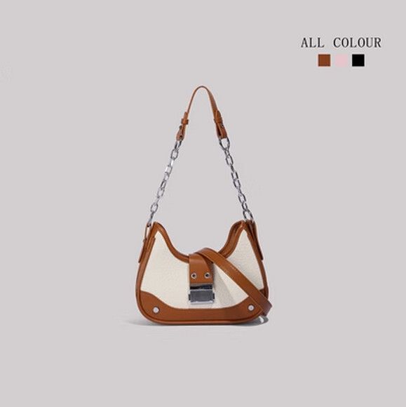 時尚鏈條腋下包單肩斜挎包【棕色】【尺寸：24cm*7cm*17cm】#S078035618