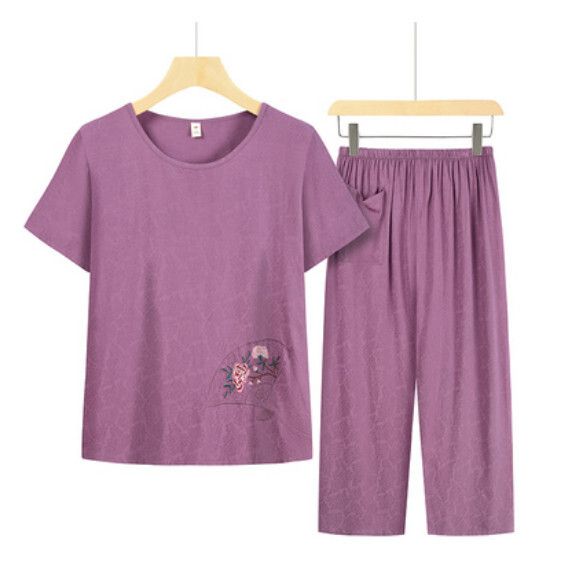 夏季中老年兩件套套裝（淺紫色）【尺碼：XL-3XL】【下單後聯絡客服確認發貨尺碼】F203013168