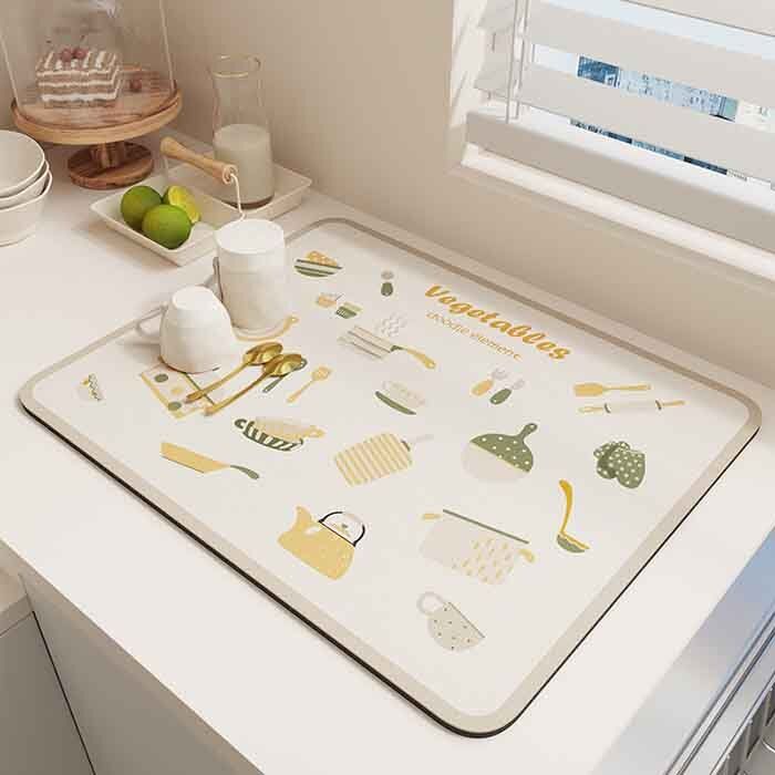 Diatomite Placemat Kitchen Mat - Beige Edge Cutlery Pattern