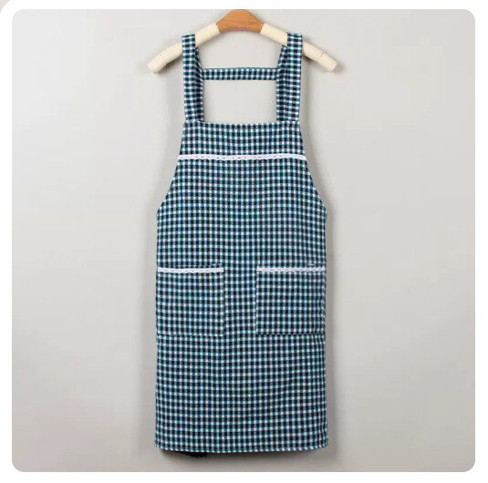 廚房防水防油圍裙【H背帶方格款-青藍色】#N38_081_061