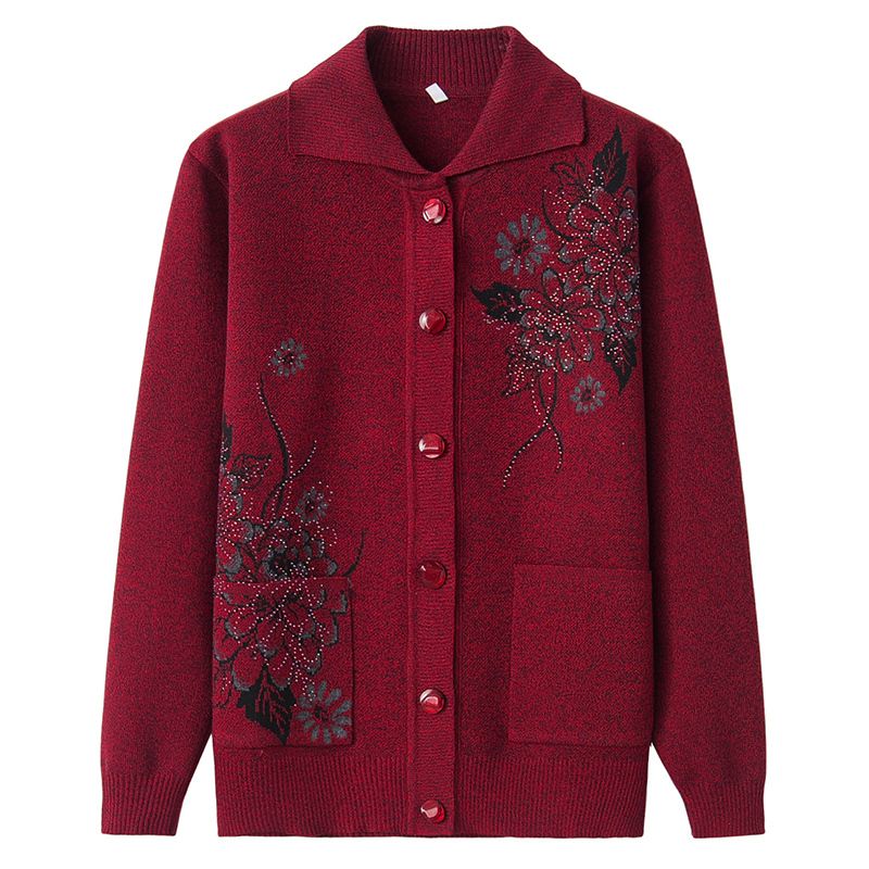 中老年開衫毛衣外套(XL-4XL碼 棗紅色）【下單後請聯絡客服確認發貨尺碼】F001099574