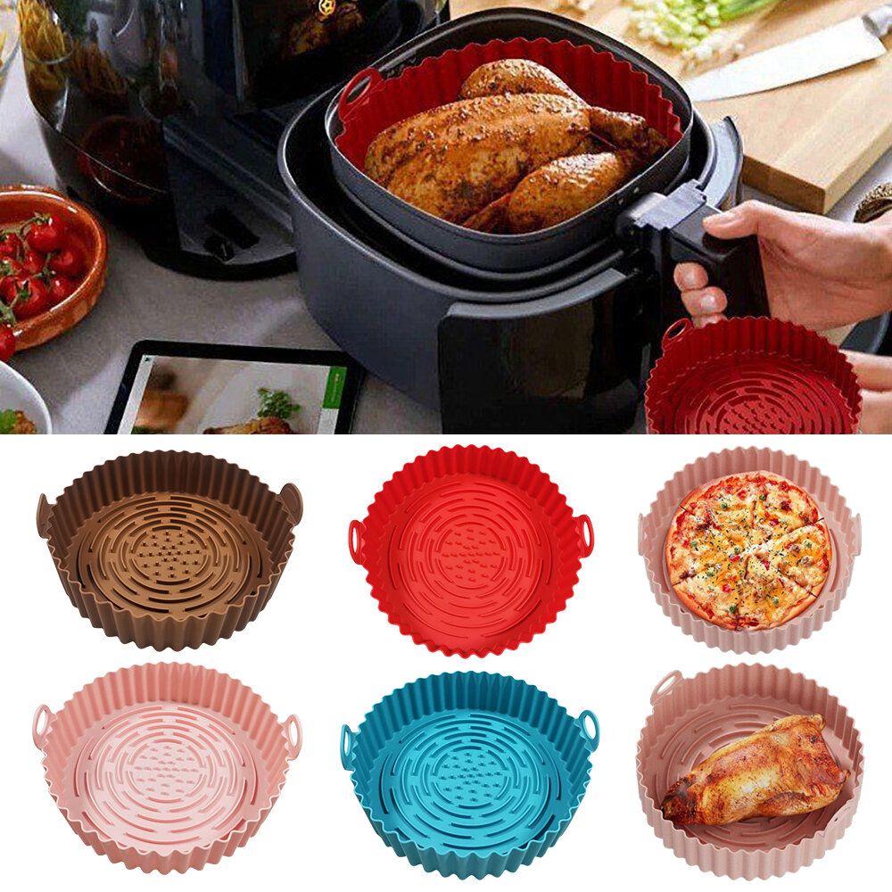 Red 20cm Round Air Fryer Silicone Bakeware Food Grade Silicone High Temperature Resistant Baking 
