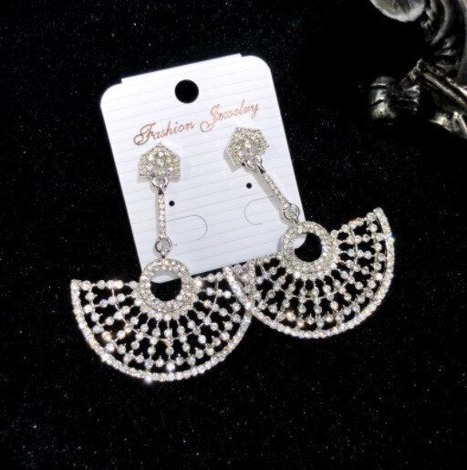 名媛奢華水晶閃鑽石耳釘白晶鑽石(下單後請聯絡客服確認發貨款式)