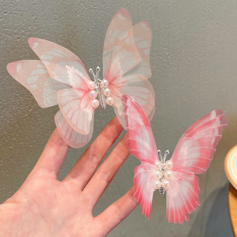 兒童靈動蝴蝶翅膀髮夾髮卡 頭飾/髮飾(20-淡粉色+炫彩粉色)